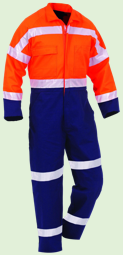 blue and orange reflective coverall