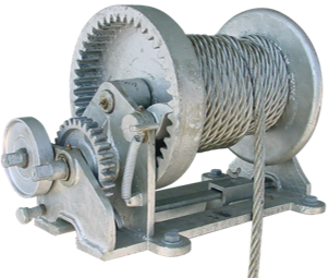 steel winch with wire wrapped around